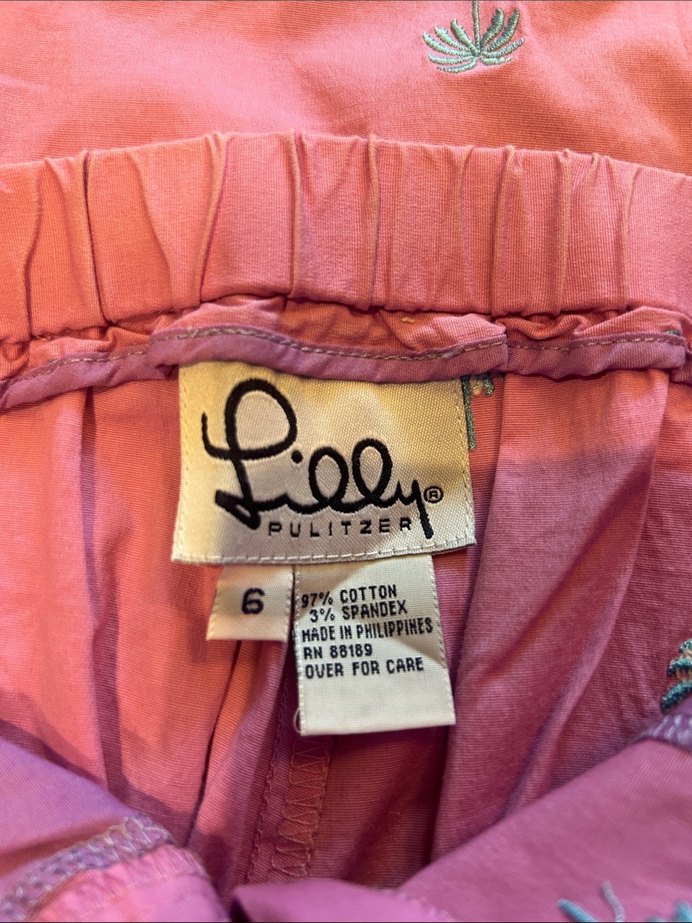 Lilly Pulitzer 2 Pc Set Women’s Pink Palm Wide Leg Pants Striped V Neck Top - Picture 11 of 13